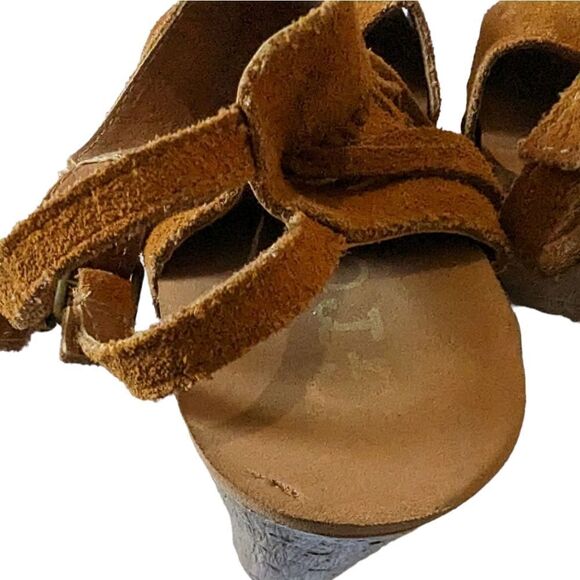 Groove Midnight Fringe Wooden Wedge Sandal Platform Brown Suede Size 9 - Picture 3 of 10